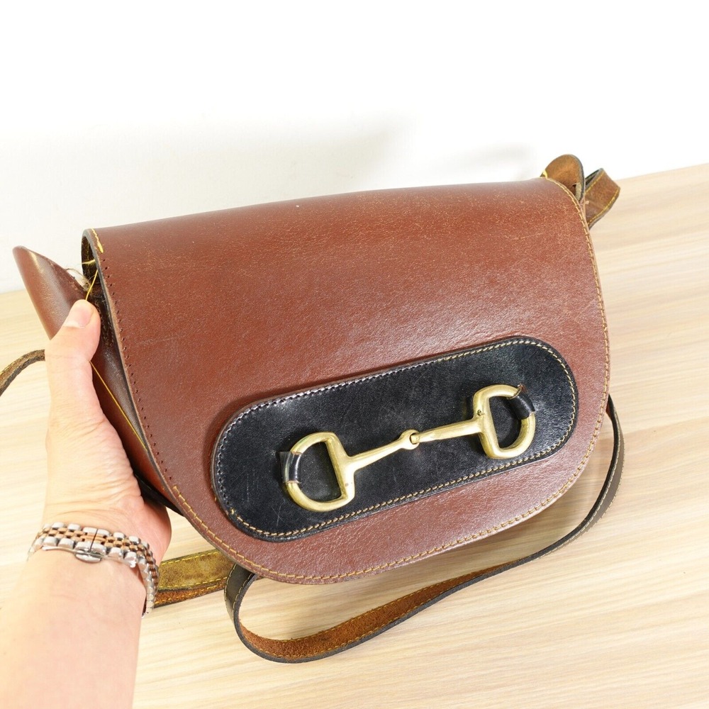 Vintage Saddle Bag Brown Leather Buckle Crossbody Horsebit Horse Moon Equestrian